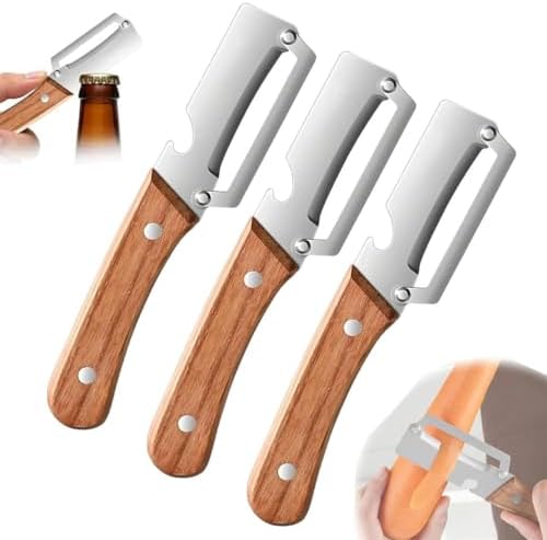 Multi-Functional Vegetable Peeler for Kitchen,Zero Snag Wooden Peeler with Bottle Opener,Hand Held Peeler Slicer Kitchen Tool,2-In-1 Stainless Steel Kitchen Tool for Potato Pumpkin Zucchini (3 PC)