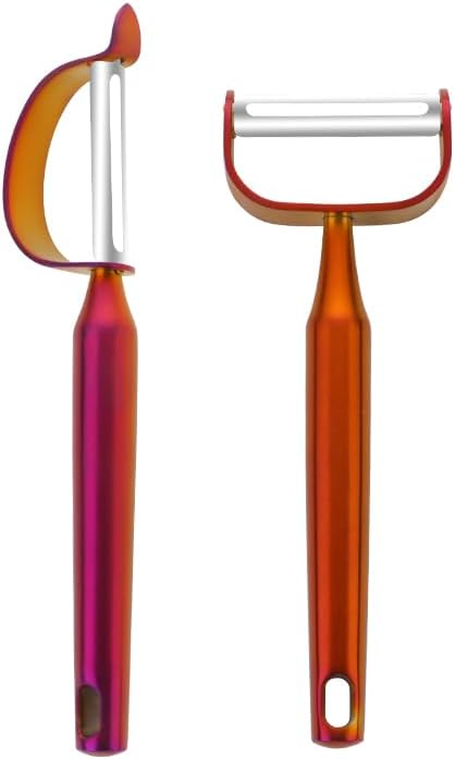 Stainless Steel Vegetable Peeler with Potato Eye Remover & Swiveling Twin Blades, Y Shaped & P Shaped Titan Potato Peeler for Fruit & Veggie, Dishwasher Safe, 2 PCS (Sunset Red)