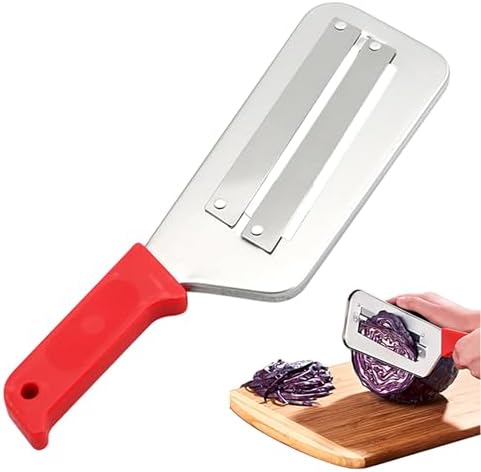 Stainless Steel Shredder Knife, Double-Layer Slicer Multifunctional Vegetable Cutter Cabbage Slicer shredder, Sharp Blades Durable Julienne Cutter, Easy to Clean Stainless Steel Grater (Red, 1pcs)