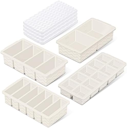 Silicone Freezer Trays with Lid (4-Pack), 1-Cup, 2-Cup, 1/2-Cup & 2-Tbsp Silicone Freezer Molds, Stackable Soup Freezer Meal Prep Containers,Ice Cube Tray for Making Sauce,Smoothies,Yogurt Bites