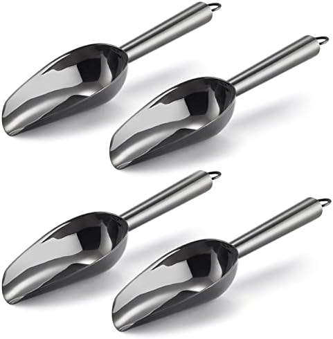 E-far Mini Ice Scoop Set of 4, 3 Ounce Black Stainless Steel Utility Scoops