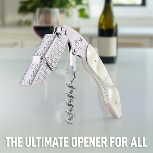 Zulay Kitchen Corkscrew Wine Opener - Premium 420 Stainless Steel & Resin Wine Bottle Opener - Double Hinged Opener with Foil Cutter & Cap Remover - Resin