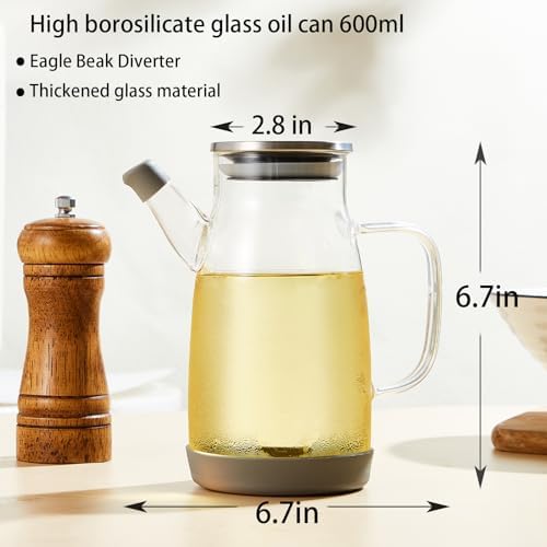 Glass Olive Oil Bottle, Olive Oil Dispenser Bottle for Kitchen, Vinegar Dispenser Bottles, 20oz Cooking Oil Condiment Containers with Drip Free Spout and Non Slip Bottom