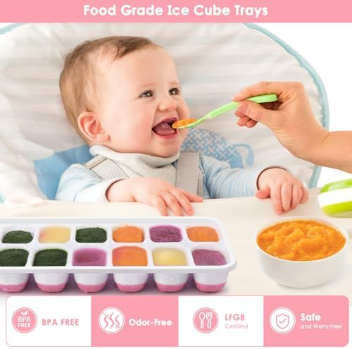 Ice Cube Tray with Lid, 4 Pack Silicone & Plastic Ice Cube Trays for Freezer, BPA Free, Stackable Ice Maker Trays for Freezer, Easy-Release and Flexible Ice Trays for Cocktail, Coffee, Tea
