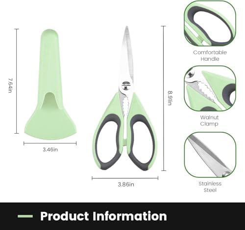 Kitchen Scissors All Purpose Heavy Duty, Kitchen Utensils Set, Stainless Steel Cooking Utensils Gadgets Meat Poultry Food Shears Dishwasher Safe Utility Tools Home (Dark green and light blue)