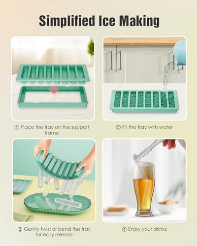 Water Bottle Ice Cube Trays for Freezer - Silicone Ice Stick Mold with Support Fame, Long Ice Cube Maker for Chilling Whiskey, Cocktails, Coffee - Reusable Easy-Release Narrow Ice Tray (Pack of 2)
