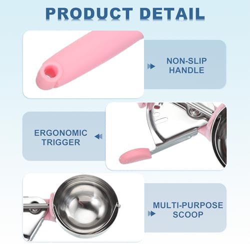 uxcell 2pcs Cookie Scoops, Ice Cream Scoop with Trigger for Baking Cookie Dough Rice Pudding Kitchen Gadget, Pink