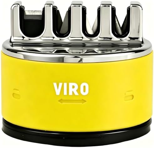VIRO Compact Suction Kitchen Chef Knife Scissors Sharpener for Straight & Serrated Knives,4-Stage Knife Sharpening Tool Helps Repair and Restore Blades (Yellow)
