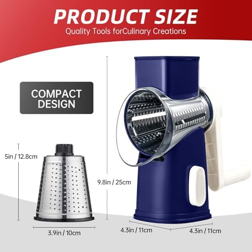 Rotary Hand Crank Cheese Grater,Cheese Shredder Vegetable Slicer(Blue)