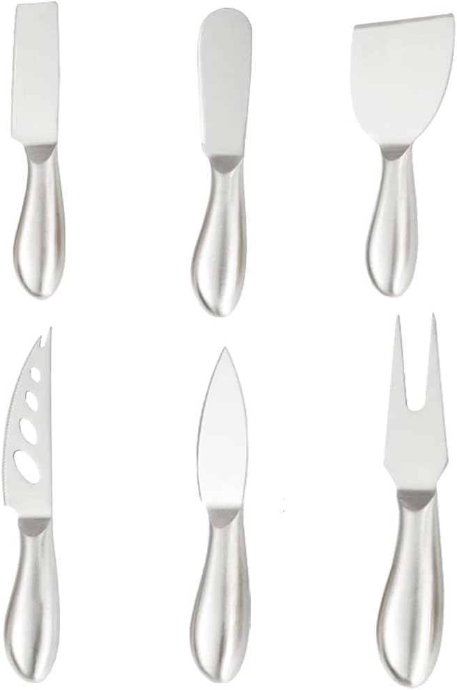 Premium 6-Piece Stainless Steel Cheese Knife Collection with Cheese Fork, Slicer and Cutters for Kitchen