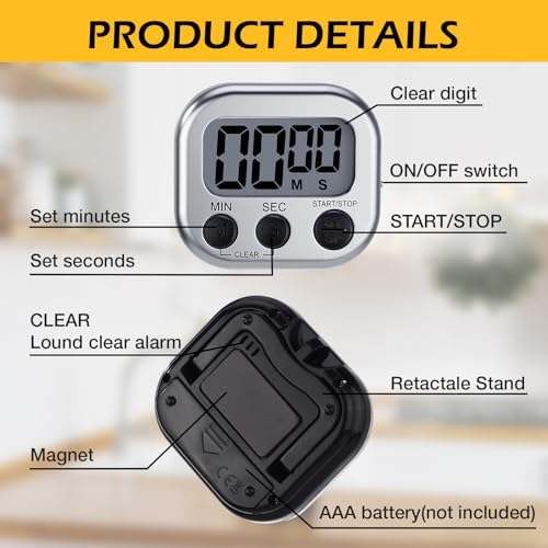 Leumoi 24 Pack Multi-Function Digital Timers with Magnetic Back, Large LCD Display, Loud Alarm, Count up & Countdown, Memory Function for Cooking, Classroom, Study, Exercise & Work(Sliver and Black)