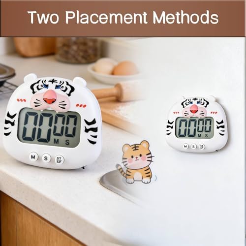 Cute Kitchen Timer, Digital Countdown Timer with Magnetic Back, Tiger Animal Shaped Magnetic Timer for Classroom, Cooking, Kitchen, Exercise, Work, Study, Outdoor Activities