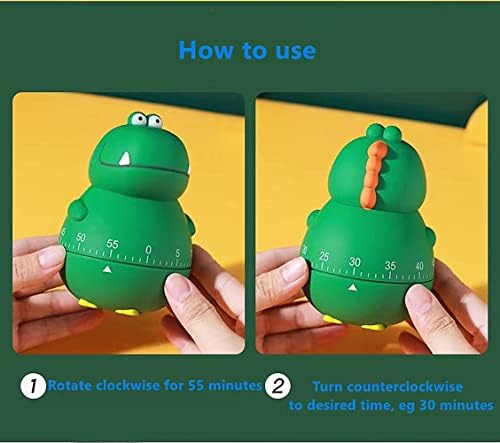 Cute Dinosaur 100% Mechanical Egg Kitchen Timer for Kids Cooking/Reading/Classroom/Do Sports(Dinosaur, Green)