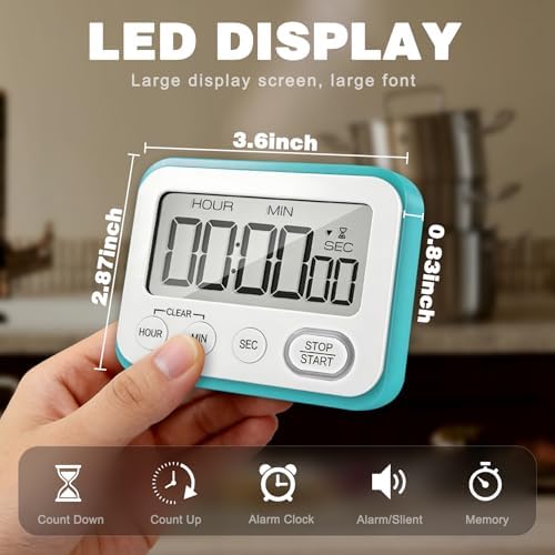 Digital Kitchen Timer Magnetic Loud Alarm, Large LCD Screen Silent/Beeping Multi-Function for Teachers Classroom Kids, Sky Blue