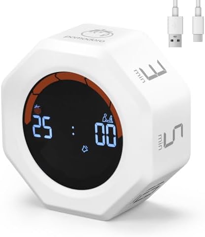 Small Productivity Timer, Pomodoro Timer with 5 Presets (White)