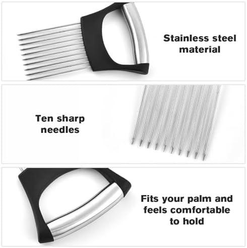 Stainless Steel Onion Slice Holder, 2025 New Multifunctional Onion Slicer Chopper Vegetable Cutter, Premium Avocados Lemon Potato Tomato Carrots and Other Vegetable Fixing Slicer (1)