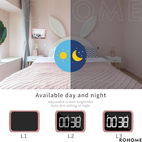 Digital Large Display Visual Timer Stopwatch for Kitchen Teacher School Classroom Cooking, Night Light Magnetic Bathroom Makeup Mirror LED Stop Clock Timer, 99 Minutes Countdown, Loud/Silent (Pink)