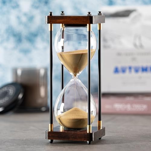 SAMLONG Large Hourglass Timer 60 Minute, Decorative Wood Sand Timer, Golden