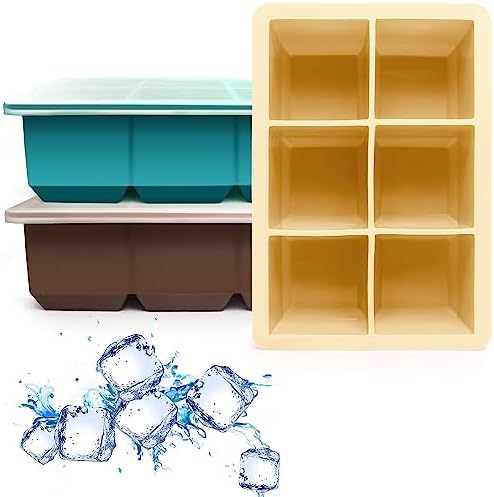 Excnorm Silicone Ice Cube Trays, 3‑Pack Large Square Molds with Lid