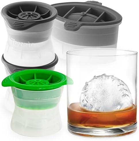 Tovolo Sports Ice Mold Bundle Set of 4 Golf Ball Football Baseball Basketball Shapes Large Craft Ice Cubes for Whiskey Cocktails with Silicone Lids, Easy Fill Craft Ice Mold for Sports Fans
