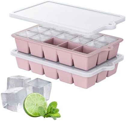 Silicone Ice Cube Tray 2 Pack, HANCELANT Ice Cube Mold, Ice Trays for Freezer with Lid for Whiskey, Cocktail, Drinks and Food, Freezer, BPA Free, Easy Release