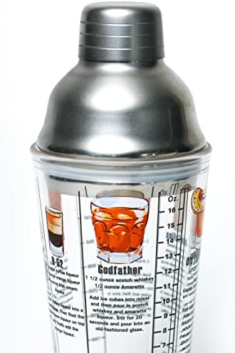 14 oz Recipe Glass Cocktail Shaker With Strainer Top - Includes 6 Cocktail Drink Recipes (Whiskey Theme)