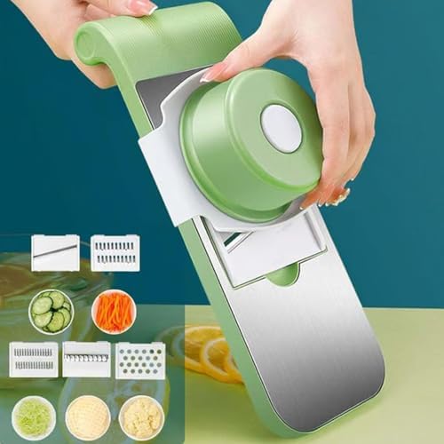 Multifunctional Vegetable Cutter, Portable Mandoline Slicer for Kitchen, Adjustable Vegetable Cutter with Stainless Steel Blades, Home Essentials & Kitchen Gadgets (5Blades+Box/Set)