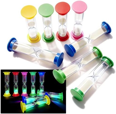 PROLOSO 1 Minute Sand Timers Colorful Countdown Hourglass Glow in the Dark Sandglass Sand Clock for Kids Games Toothbrush 10 Pcs