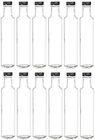Nakpunar 12 pcs, 8 oz Glass Dorica Bottles with Black Cap and Flow Reducer - Oil, vinegar 12 Dorica