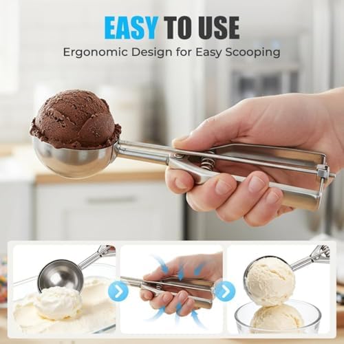 Ice Cream Scoop & Cookie Scoop Set – Multi-Purpose Stainless Steel Baking Scoops for Cookie Dough, Cupcakes & Portioning, 8.27 x 1.57 x 1.57 Inches (Mix 3)
