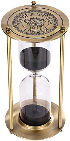 SuLiao Hourglass 15 Minute Sand Timer, Vintage Brass Black Sand Clock, Metal Small Sand Watch 15 Min, Antique Reloj De Arena, Unique Hour Glass Sandglass for Home, Office, Desk Decoration