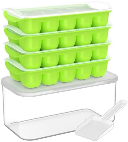 DOQAUS Ice Cube Tray with Lid and Bin, 4 Pack Ice Bucket Kits for RV