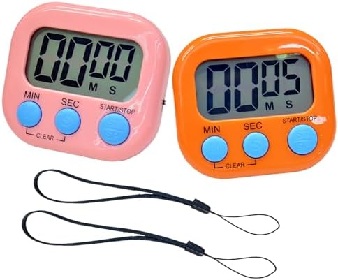 2 Pack Small Digital Kitchen Timer Magnetic Back and On/Off, Classroom Timers for Teachers Kids, Count Up Count Down Loud Alarm Stop Memory Function for Cooking Study Work Exercise (1, Pink+Orange)