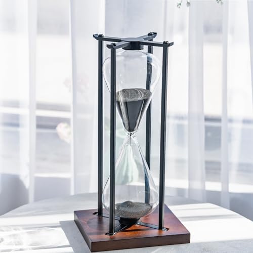 Large Black Iron Craft Hourglass Timer 60 Minutes,Modern Hour Glass Timers Gift for Men & Women, Sand Timer for Kitchen Home Office Desk Deco (Black)