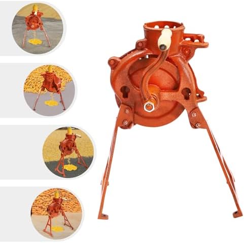 Corn Sheller Hand Crank, Heavy Duty Corn Cob Stripper Shelling Machine, Hand Corn Sheller with Wooden Handle, Manual Quick Corn Cob Stripper Tool for Home Use (Orange)