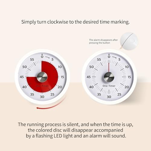 Magnetic Visual Kitchen Timer, 60-Min Flash & Sound Alarm, White