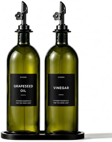 Olive Oil Dispenser for Kitchen, 2-Pack 16oz Glass Bottle with Black Labels