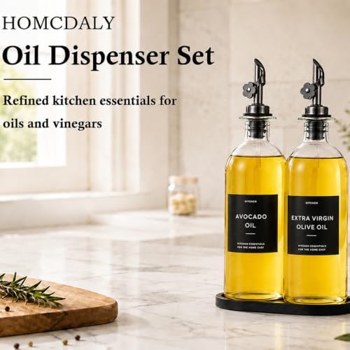 Olive Oil Dispenser for Kitchen, 2-Pack 16oz Glass Bottle with Labels