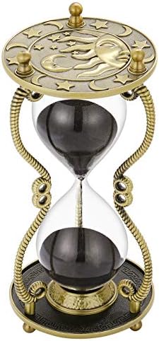 SuLiao Hourglass Sand Timer 60 Minute:Sun & Moon Engraving Brass Sand Clock, Metal Black Sand Watch 60 Min,Antique Reloj De Arena 1 Hora,Large 1 Hour Glass Sandglass for Gift Office Desk Decorative