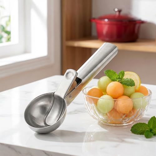 Ice Cream Scoop,Portable Stainless Steel Ice Cream Scoop with Trigger and Comfortable Handle,Dishwasher Safe,DIY Ice Cream,Gelato,Sorbet (silver)