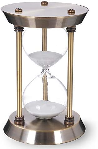 AKAKA MUNING 60 Minute Hourglass Sand Timer Metal Frame Bronze, White Sand
