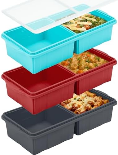 XOMOO Silicone Freezer Tray With Lid-Soup Freezer Container molds-2-cup Extra Large Ice Cube Tray-makes 6 perfect 500ml portions cubes, For freezing soup,stews,sauces.Oven&Dishwasher-Safe(3-Pack)
