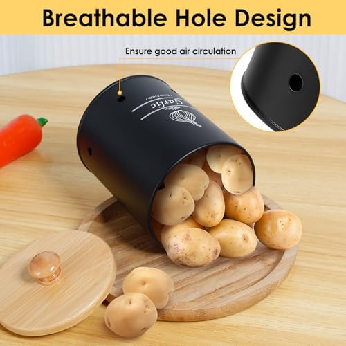 Garlic Keeper, Versatile Garlic Holder, Garlic Jar with Wood Lid, Ventilated Garlic Storage Container, Large Capacity Garlic Container for Kitchens (Style 1)