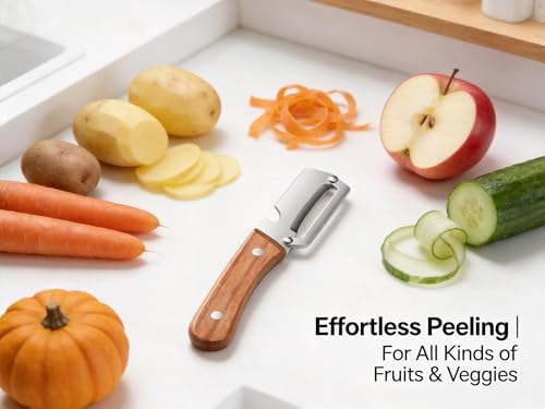 2-in-1 Vegetable Peeler & Julienne Shredder, Stainless Steel Wooden Handle