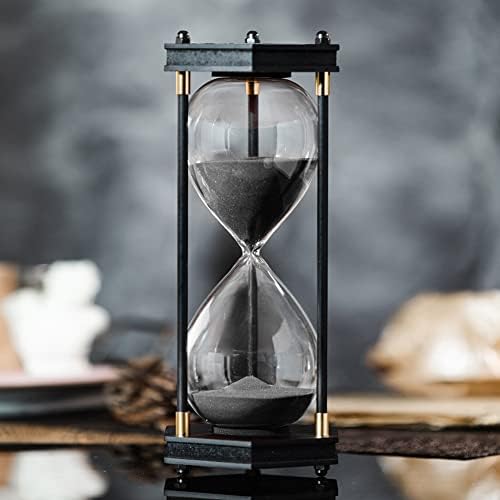 AKAKA MUNING Large Hourglass Timer 60 Minute, Hexagon Wood Sandglass, Black