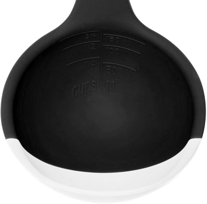 Silicone Spoon - Colorful Silicone Spatula Ladle with a Soft Top to Mold to your Pots & Pans. (Black/LightGrey)