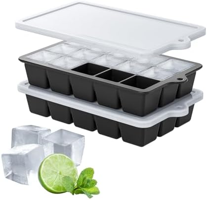 Silicone Ice Cube Tray 2 Pack, HANCELANT Ice Cube Mold, Ice Trays for Freezer with Lid for Whiskey, Cocktail, Drinks and Food, Freezer, BPA Free, Easy Release