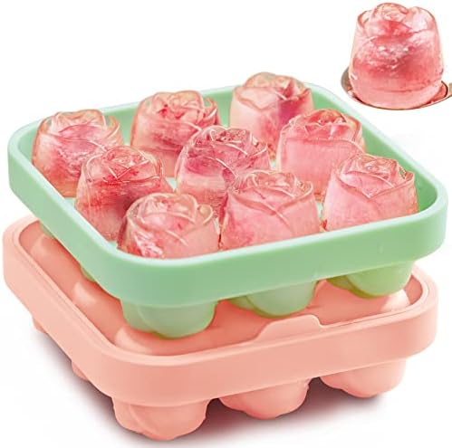 MEETRUE Rose Ice Cube Tray, Rose Shaped Silicone Ice Mold Making 9 x 1.2'' Ice Cubes for the Freezer, Novelty Drink Tray for Chilled Cocktails Juice Drink