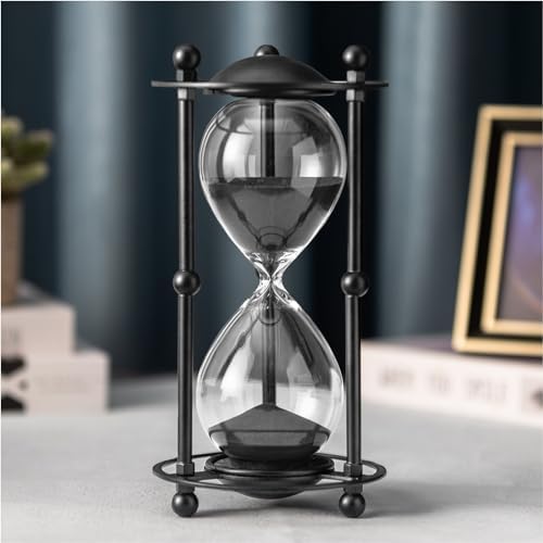 Hourglass Timer 60 Minute, Black Metal Sand Timer, Black