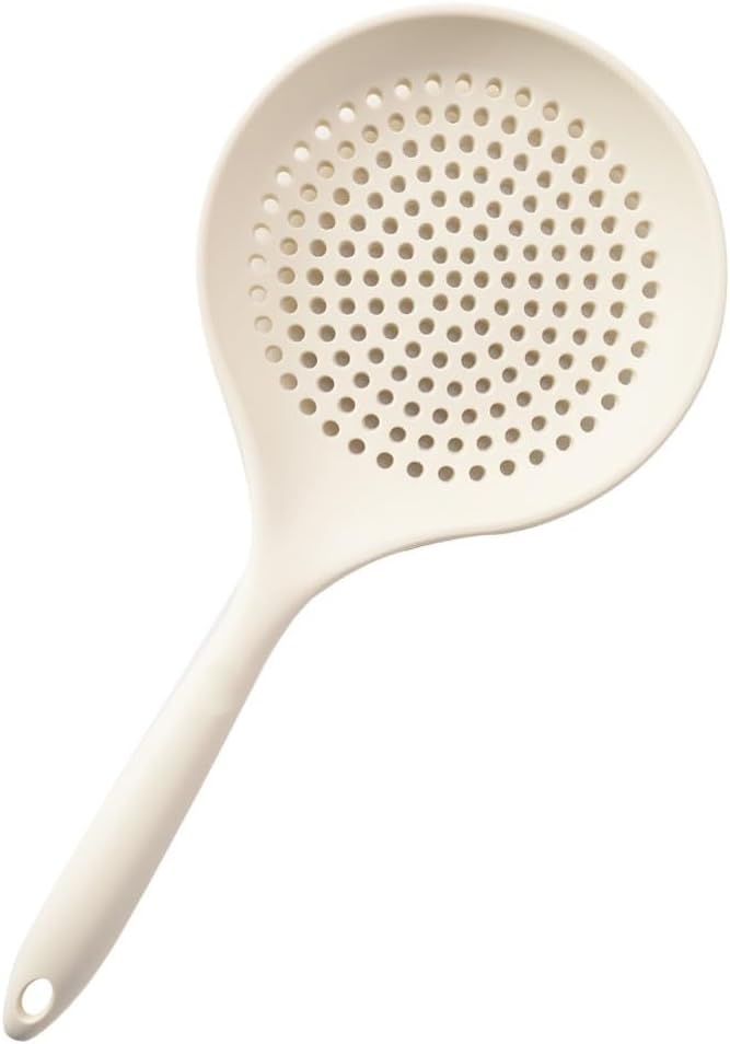 Silicone Skimmer Spoon, Spider Strainer Slotted Spoon Kitchen Ladle Strainer 6.7'' Heat Resistant Drain For Straining Vegetables And Oil(white)